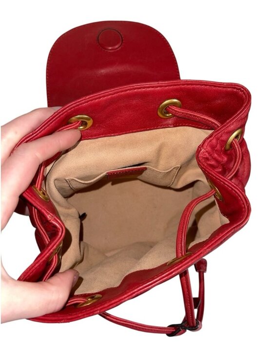 Gucci GG Marmont Matelassé Leather Mini Backpack Red Drawstring Made in Italy main image 6